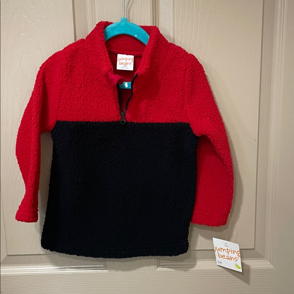 Jumping Beans Red and Black Sherpa Quarter Zip NWT SZ 24 Months. R2